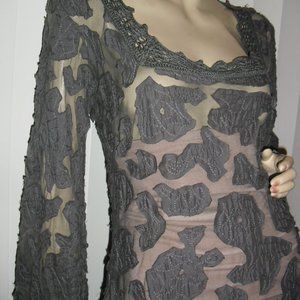 Letarte,handmade,gray.appliques over rayon,see thru,Made in India,UNIQUE
